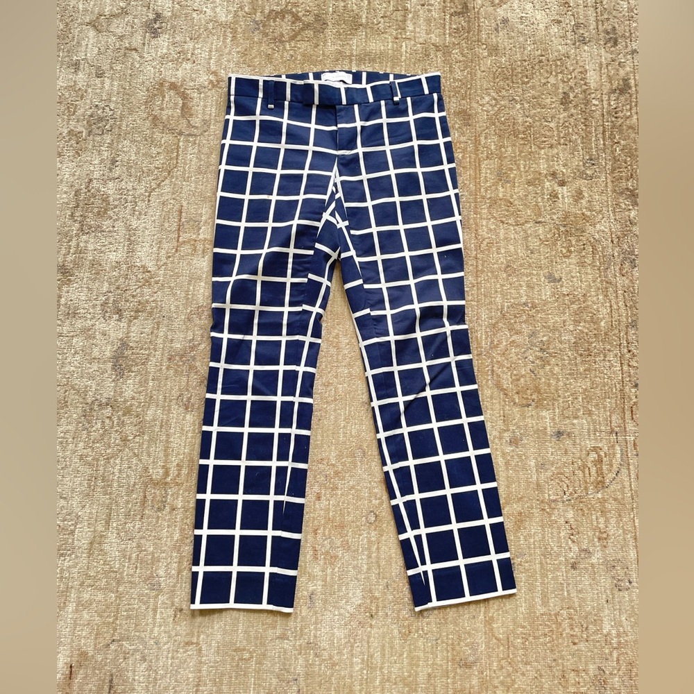 GAP Slim Cropped Navy Blue and White Trousers Size 0 Stretxh